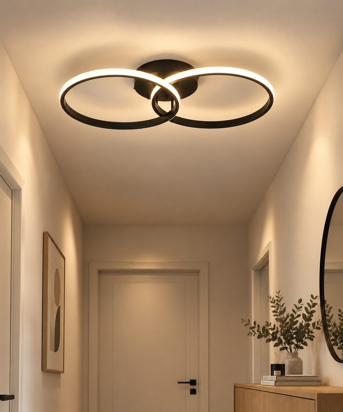Plafonnier LED L'Éclipse de Lumoss, double anneau de 55 cm, 42 W